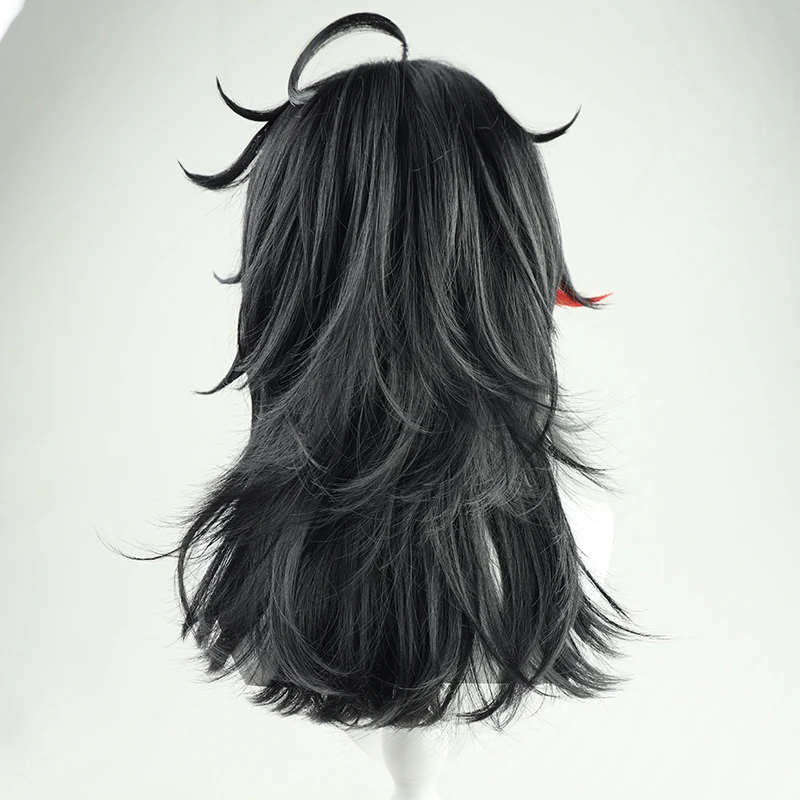 VTuber Hololive Vox Akuma Cosplay перука Черно смесен червен термоустойчиви синтетични косми е за костюм за Хелоуин, кралят перука, обувки