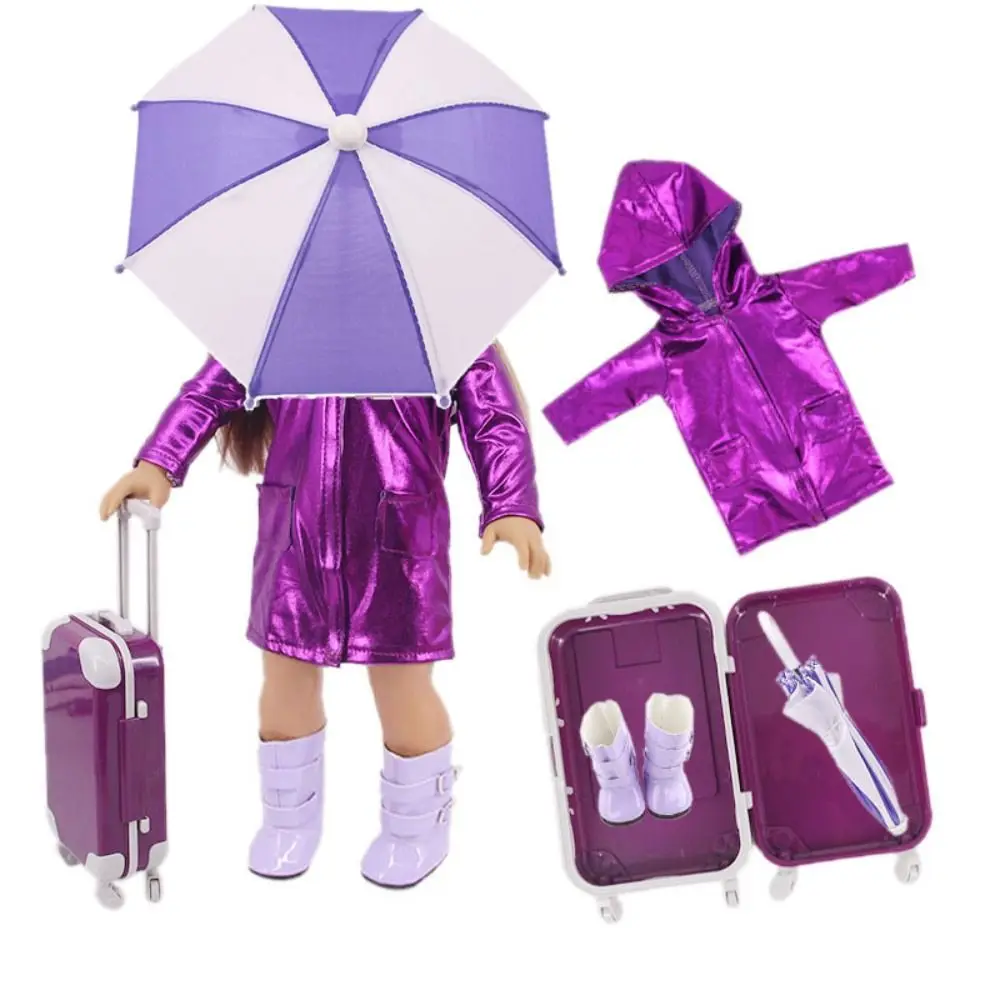 4 бр. Игралната къщичка за обличане Игри на кукли Пътен багажното набор от Миниатюрен багажник чадър Обувки дъждобран Аксесоари за куклена къща