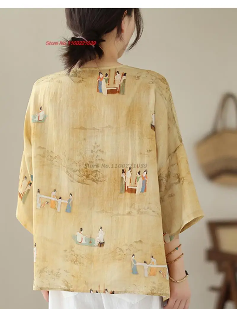 2023 дамски китайската традиционна дамска блуза hanfu елегантна рокля с националния принтом в памучна блуза, бельо ориенталски костюм от епохата на тан qipao