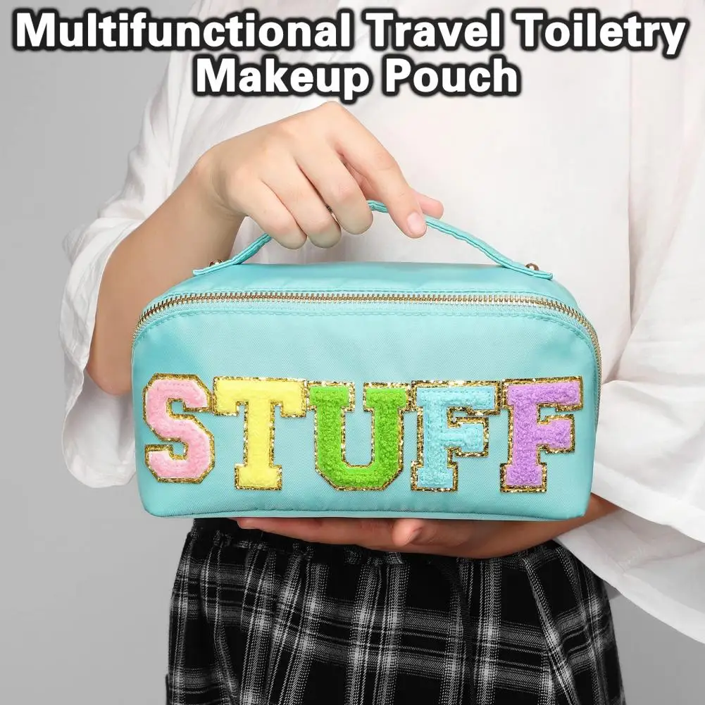 Косметичка с красив модерен нашивкой с букви, лека многофункционална чанта за козметика и тоалетни принадлежности за пътуване