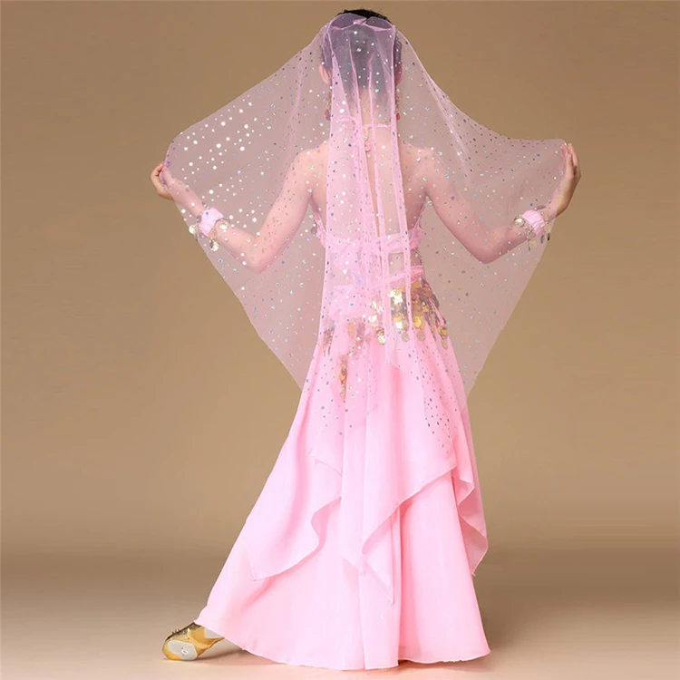 Детски костюм за танци в индийски стил, розов костюм за източния танц, костюм за танци, индийски детски танцов костюм