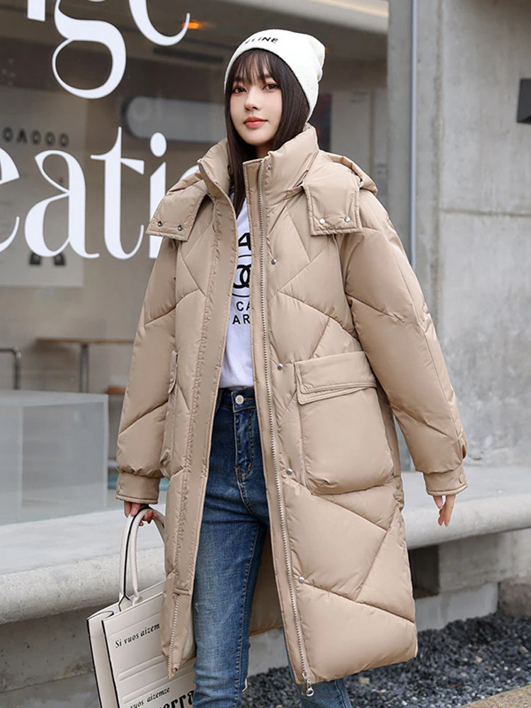 Дамско яке, зимно топло памучни палто на дебелите топола, женски корейски модни дълги паркове с качулка, дамски елегантни обикновена якета на лигавицата