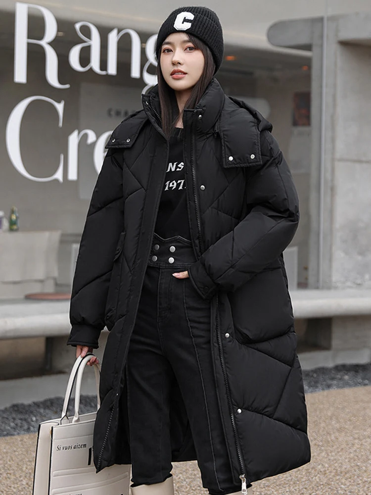 Дамско яке, зимно топло памучни палто на дебелите топола, женски корейски модни дълги паркове с качулка, дамски елегантни обикновена якета на лигавицата