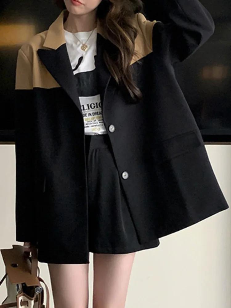 LANMREM, блейзър с цветен блок, палта за жени, однобортные палто в корейски стил с дълъг ръкав, дамски Дрехи в стил мозайка, Новост 2023, 2YA1149