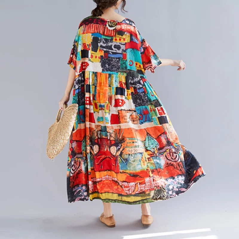 памук, реколта рокли големи размери с къс ръкав за жени, ежедневното свободно дълга лятна рокля, елегантно облекло, сарафан 2023 г.