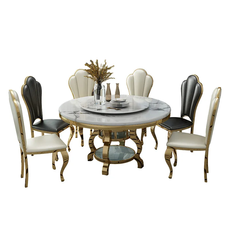 Мебели за трапезария лесен и екстравагантен мраморна маса и столове модерен проста кръгла маса с превръщането на масата от каменни плочи