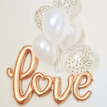1 комплект лигатура от розово злато, балон с любовни писмо, Годишнина, Свети Валентин, Сватбени балони, Аксесоари за украса на парти по случай рождения ден на балон