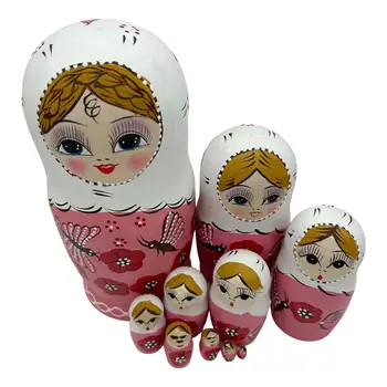 10x Matryoshka ръчно изработени кукли-гнездене кукли, вложени играчки за масата, офис, събиране на домашен интериор