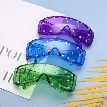 1БР извънгабаритни женски блестящи диамантени пънк очила, луксозни модерни слънчеви очила, дамски луксозни маркови дизайнерски очила с кристали UV400