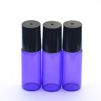 1бр Празни 5 мл ролка парфюми в лилаво-сини стъклени бутилки Топка от неръждаема стомана за флакона с етерични масла, мини-роликовая бутилка
