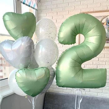 1бр Ретро Зелен Номер Балон Сърцето си за Любовта Балони от алуминиево фолио честит рожден Ден, Украса за парти, Годишнина, Занаяти