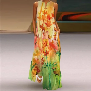 2023 3D Дамско модно секси дълга рокля свободно размер с V-образно деколте, свободно размер