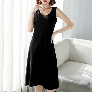 2023-Евтиното лятно женствена Рокля без ръкави, ежедневни еластични дамски черни рокли трапецовидна форма, празнична плажна рокля, ежедневни облекла, плюс Размер