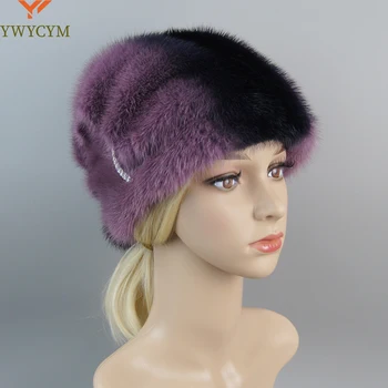 2023 Нова шапка, едро, абсорбатори, модни дамски кожа шапка от норка, дамски однотонная топла зимна шапка, дамски хет-бини от естествена кожа
