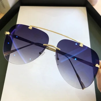 2023 Нови без рамки слънчеви очила, дамски дизайнерски марка, модерни слънчеви очила, дамски метални очила с двоен мост UV400 Oculos De Sol