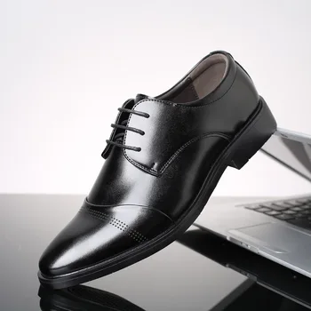 2023 Нови качествени мъжки обувки от лачена кожа, обувки за сватба, Размер 38-48, черни кожени меки модела обувки, мъжки