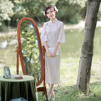 2023, Пролетта елегантна Рокля за млади момичета, всеки ден улучшающееся, Чонсам, Финото дантелено рокля с бродерия Ципао в китайски стил за жени