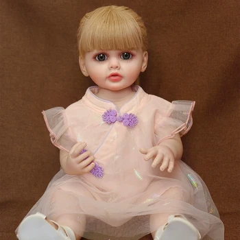 22-инчовата реалистична кукла Reborn Baby Girl от мек Силикон с дълги златни коси Реалистична принцеса Миличка Bebe Подарък за рожден Ден