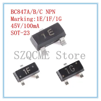 50ШТ BC847A 1E BC847B 1F BC847C 1G BC847 45V 100mA 0.1 A NPN транзистор SOT-23 SMD