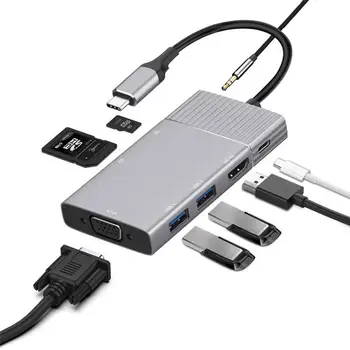 8 в 1 Type-C за HDMI/VGA/PD/USB/Micro SD/TF Четец на карти, Докинг станция, Център, Адаптер за Компактна флаш карта за лаптоп