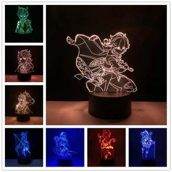 Genshin Impact Led нощна светлина Аниме 3D Иллюзионная Лампа Паймон Яэ Мико Ху Тао Xiao Ганью Декор За Спалня Нощна Лампа Детски Подарък