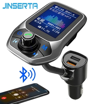 JINSERTA Bluetooth FM трансмитер Бързо зареждане на 3,0 Двойно USB 1,8-инчов комплект FM модулятора с голям екран автомобилен MP3 плейър TF USB Папка