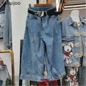 Kohuijoo 2023, пролетно-летни дънки, дамски дизайнерски дънки с висока талия, прав дамски свободни ежедневни капри в стил мозайка