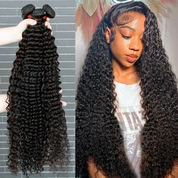 Melodie свободни човешки косъм дълбока вълна, 2, 3, 4 греда, 30-40 сантиметра, къдрава човешка коса за удължаване, бразилски коса Remy за черни жени