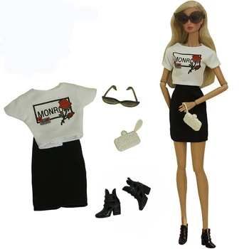 NK/ 1 комплект модерен офис женски дрехи, бяла риза + Чанта + Точки + Обувки + рокля, ежедневни облекла, аксесоари за Барби кукли, играчки