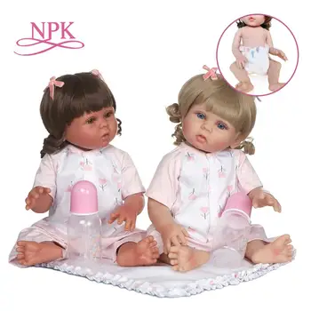 NPK 48 см reborn baby два тона мека кожа на цялото тяло силиконова играчка за баня от водоустойчив момиче две цвят на косата кукла ръчно изработени