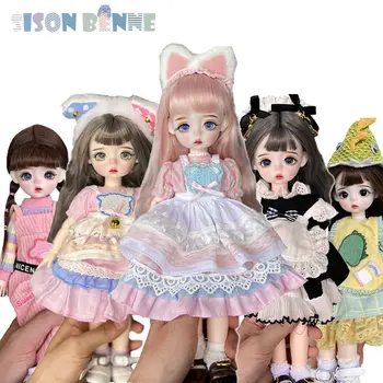 SISON BENNE 1/6 BJD Кукла Тялото на Момичето с дрехи, Костюми, перуки, Грим за лице, Пълен комплект, Сладка кукла-играчка