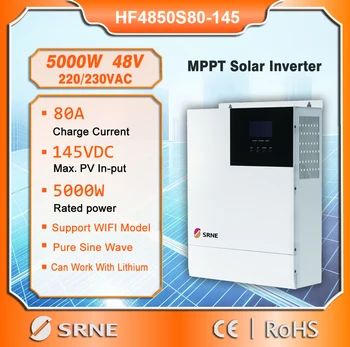 SRNE 5 кВт 48 В Автономен Хибриден Слънчев Инвертор MPPT 80A Чиста Синусоидальная Вълна SPWM Слънчево Зарядно Изход Ac 220/230 v ac LCD Слънчев Инвертор