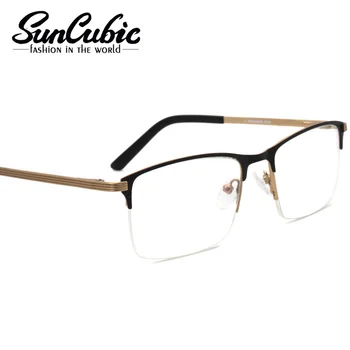 SunCubic Модни очила мъжки правоъгълни очила с половин рамки, Метал бизнес реколта квадратна мъжки рамки за очила MSG7162