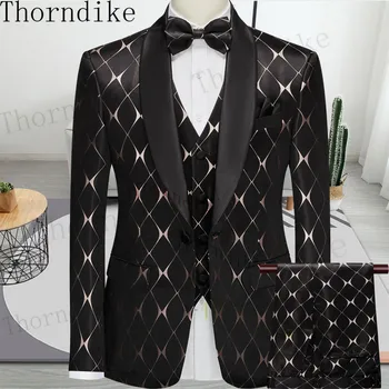 Thorndike 2022, Мъжки костюми, Модни Официални бизнес Приталенные Блейзери от 3 теми, Мъжки смокинг, Сватбени мъжки костюми, Костюм на Младоженеца