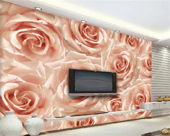 Wellyu Потребителски тапети розово модерен минималистичен 3D триизмерна рози цвете ТЕЛЕВИЗИЯ фон стенни декоративна живопис