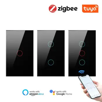 Zigbee Smart Switch 3 Банда Смарт Ключове Без Нейтрали Без Кондензатора Сензорен Прекъсвач Светлина 3 Банди Чрез Алекса Google Home Sasha 110V