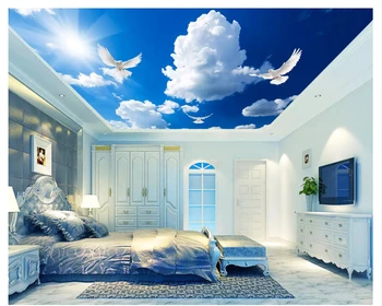 beibehang Съвременните модни триизмерни тапети красиво синьо небе и бели облаци, стенни картини, на фона на тавана, 3D тапети