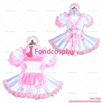 fondcosplay секси обличане сиси-камериерка за възрастни, кратко френското атласное рокля с цип, бяло-розов, оформени костюм CD/TV [G3961]