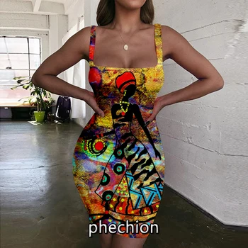 phechion Africa Beauty Art Рокля с 3D принтом, женствена рокля на бретелях без ръкави, модни дамски рокли, Нова секси дамски дрехи G21