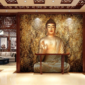 wellyu Индивидуални големи стенописи, 3d тапети тапети Шакямуни фон на индийския будистки божества фонова стена в хола