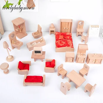 Аксесоари за куклата къща 1:12, имитация на дървена мини-играта къща, малка мебел, комплект играчки, модел дървена куклена къща