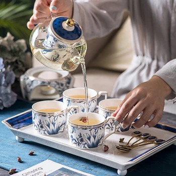 Английски порцелан Чай Пълен набор от Луксозен Сладък европейския Следобеден чай комплект За церемонията Jogo De Xicaras Чаени аксесоари AB50TS
