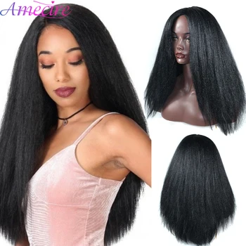 Африкански синтетични перука с къдрава коса за черни жени, царевица мустаци, пухкави Яки, прави средната част, cosplay, перука от естествена коса