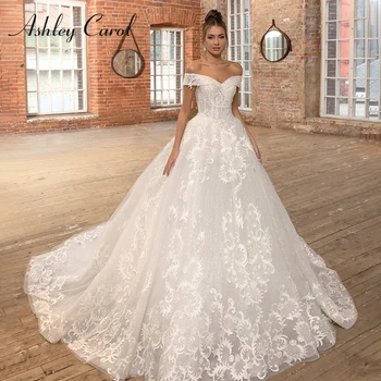 Ашли Carol Секси Сватбена рокля принцеса-cutie 2022, бродирани с мъниста апликации, дантелени рокли, шаферски трапецовидна форма, реколта сватбени рокли