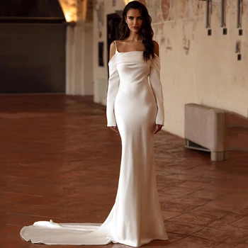 Бели сватбени рокли на Русалка, вечерна рокля с дълъг ръкав, с плажна рокля в стил бохо, с открити рамене, по индивидуални стандарти, елегантна 2023