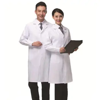 Бяла престилка на д-р, костюм медицинска сестра с дълъг ръкав, професионален лабораторен халат за жени, мъже, фармацевтичен работен костюм, костюм лекар, лабораторен халат