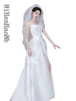 Дамски Елегантни летни сватбени рокли 2023, реколта секси сватбени рокли без ръкави, Vestido Новия