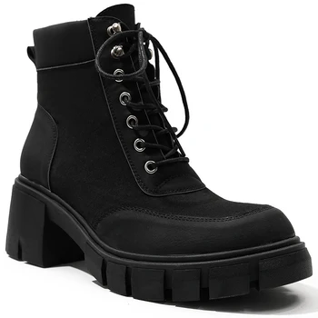 Дамски обувки на платформа, есенно-зимни обувки на масивна ток, Жените ботильоны, Мотоботы с появата на шнур, Дамски обувки в стил пънк-готик, по-големи Размери 44