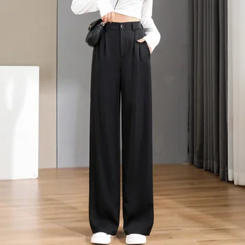 Дамски свободни пролет-лято новости 2023 година, тесни ежедневни панталони с висока талия и широки штанинами, корейски моден тренд, женски костюм, прави панталони