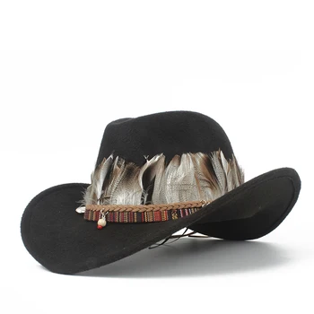 Детска вълнена куха ковбойская шапка в западен стил за момчета и Момичета, черно Wizard, кожен сомбреро, джаз шапка